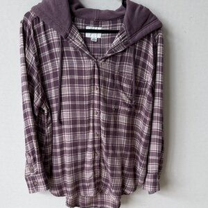 American Eagle Outfitters Purple Plaid Flannel Shirt